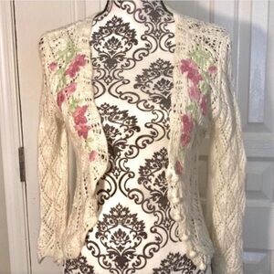Vintage Y2K Betsey Johnson pink floral embroidered cardigan L